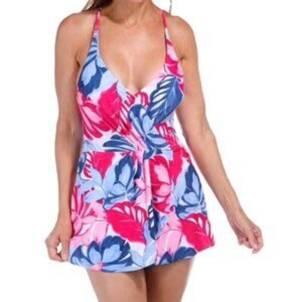 NWT Stella Parker Hem Wrap Swim Dress Pink Blue Medium